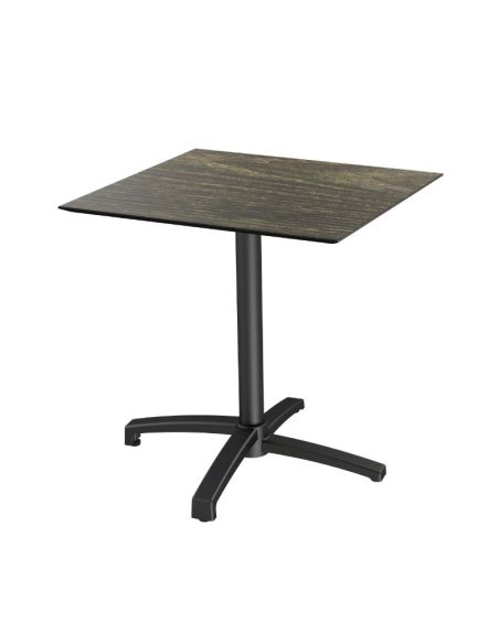 X Cross table de bistrot avec piètement noir + plateau HPL Riverwashed Wood 70x70 cm