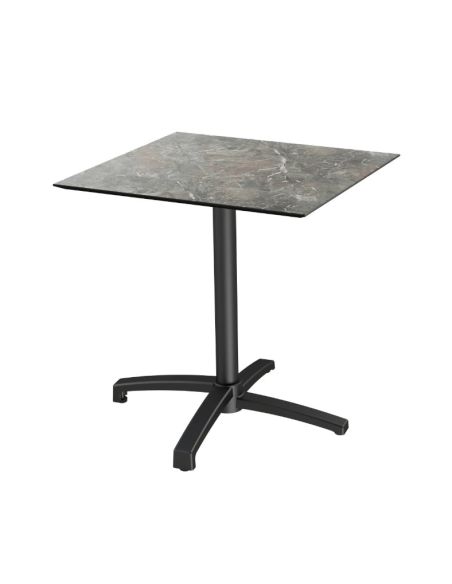 X Cross table de bistrot avec piètement noir + plateau HPL Galaxy Marble 70x70 cm