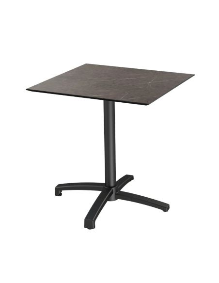 X Cross table de bistrot avec piètement noir + plateau HPL Midnight Marble 70x70 cm