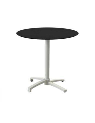 X Cross table de bistrot avec piètement sable + plateau HPL noir Ø70 cm