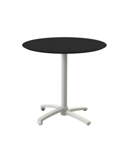 X Cross table de bistrot avec piètement sable + plateau HPL noir Ø70 cm
