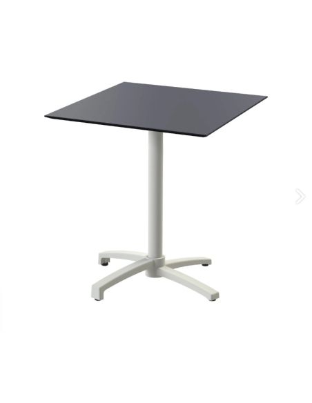 X Cross table de bistrot avec piètement sable + plateau HPL noir 70x70 cm