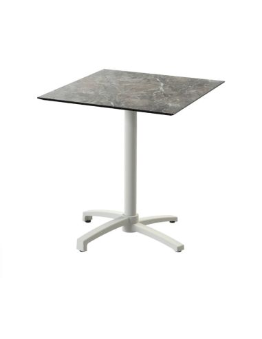 X Cross table de bistrot avec piètement sable + plateau HPL Galaxy Marble 70x70 cm