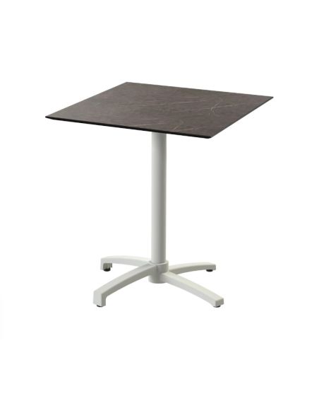 X Cross table de bistrot avec piètement sable + plateau HPL Midnight Marble 70x70 cm