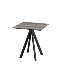 Infinity table de bistrot avec piètement noir + plateau HPL Tropical Wood 70x70 cm