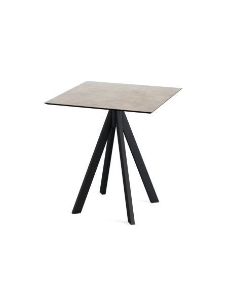 Infinity table de bistrot avec piètement noir + plateau HPL Moonstone 70x70 cm