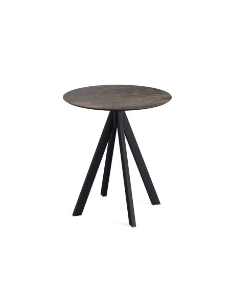 Infinity table de bistrot avec piètement noir + plateau HPL Riverwashed Wood Ø70 cm
