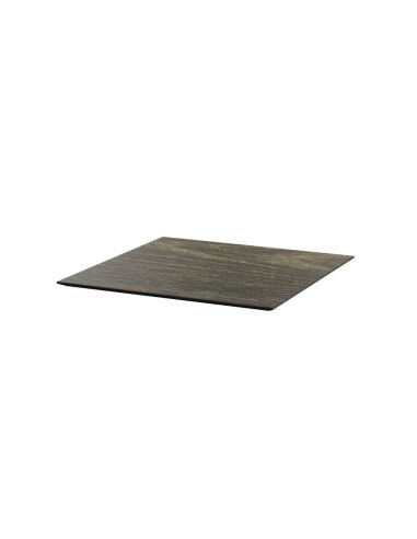 Infinity table de bistrot avec piètement noir + plateau HPL Riverwashed Wood 70x70 cm