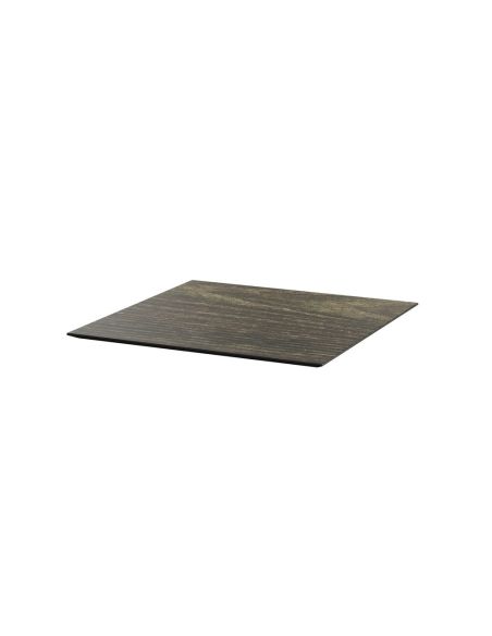 Infinity table de bistrot avec piètement noir + plateau HPL Riverwashed Wood 70x70 cm