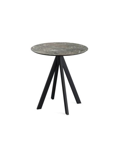 Infinity table de bistrot avec piètement noir + plateau HPL Galaxy Marble Ø70 cm