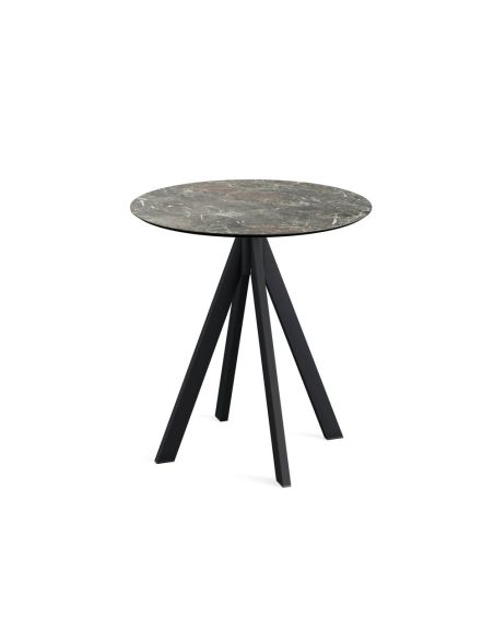 Infinity table de bistrot avec piètement noir + plateau HPL Galaxy Marble Ø70 cm