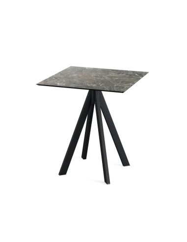 Infinity table de bistrot avec piètement noir + plateau HPL Galaxy Marble 70x70 cm