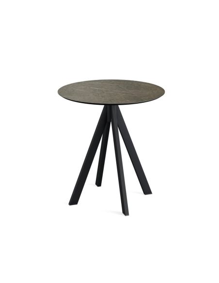 Infinity table de bistrot avec piètement noir + plateau HPL Midnight Marble Ø70 cm