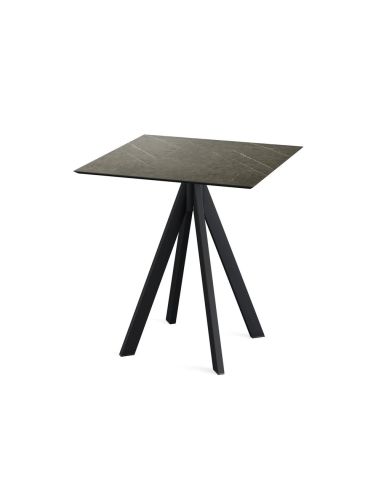 Infinity table de bistrot avec piètement noir + plateau HPL Midnight Marble 70x70 cm