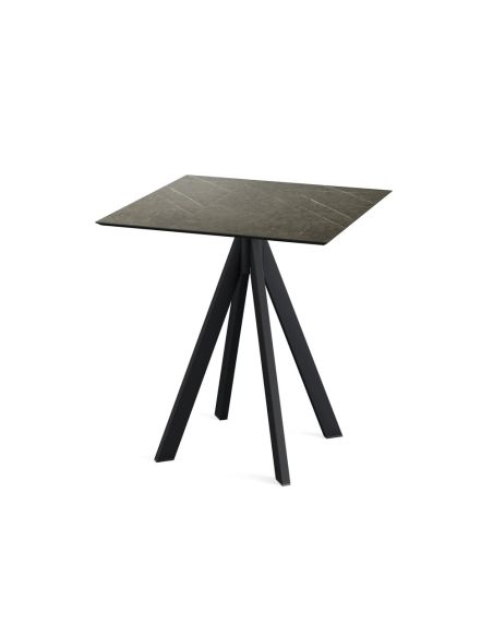Infinity table de bistrot avec piètement noir + plateau HPL Midnight Marble 70x70 cm