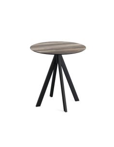 Infinity table de bistrot avec piètement noir + plateau HPL Tropical Wood Ø70 cm