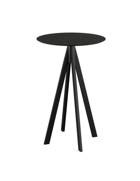 Infinity mange-debout avec piètement noir + plateau HPL noir Ø 70 cm