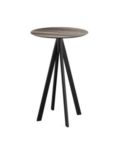 Infinity mange-debout avec piètement noir + plateau HPL Tropical Wood Ø70 cm