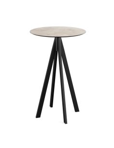 Infinity mange-debout avec piètement noir + plateau HPL Moonstone Ø70 cm