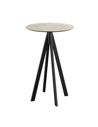 Infinity mange-debout avec piètement noir + plateau HPL Moonstone Ø70 cm