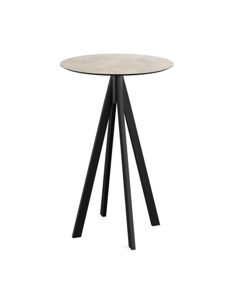 Infinity mange-debout avec piètement noir + plateau HPL Moonstone Ø70 cm