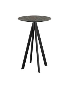 Infinity mange-debout avec piètement noir + plateau HPL Galaxy Marble Ø70 cm