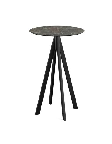Infinity mange-debout avec piètement noir + plateau HPL Galaxy Marble Ø70 cm