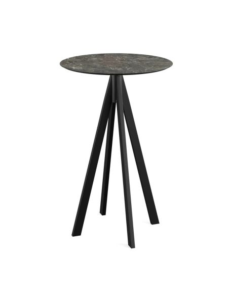 Infinity mange-debout avec piètement noir + plateau HPL Galaxy Marble Ø70 cm