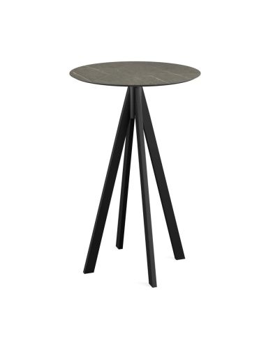 Infinity mange-debout avec piètement noir + plateau HPL Midnight Marble Ø70 cm