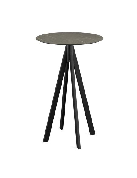 Infinity mange-debout avec piètement noir + plateau HPL Midnight Marble Ø70 cm