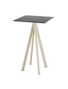 Infinity mange-debout avec piètement sable + plateau HPL noir 70x70 cm