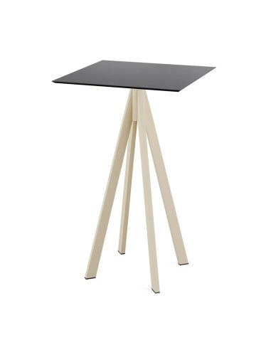 Infinity mange-debout avec piètement sable + plateau HPL noir 70x70 cm