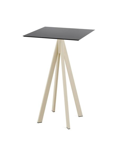 Infinity mange-debout avec piètement sable + plateau HPL noir 70x70 cm