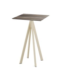 Infinity mange-debout avec piètement sable + plateau HPL Tropical Wood 70x70 cm