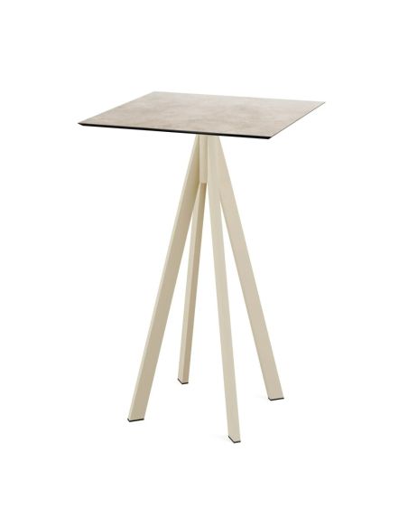 Infinity mange-debout avec piètement sable + plateau HPL Moonstone 70x70 cm