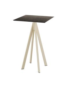 Infinity mange-debout avec piètement sable + plateau HPL Riverwashed Wood 70x70 cm