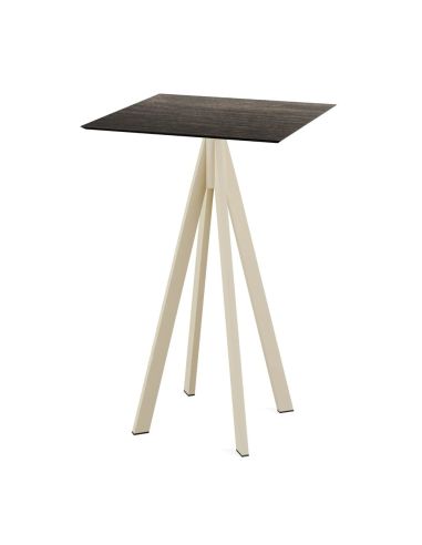 Infinity mange-debout avec piètement sable + plateau HPL Riverwashed Wood 70x70 cm