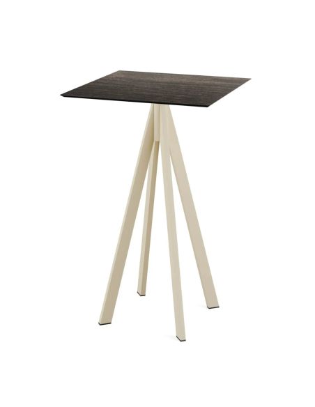 Infinity mange-debout avec piètement sable + plateau HPL Riverwashed Wood 70x70 cm