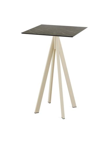 Infinity mange-debout avec piètement sable + plateau HPL Midnight Marble 70x70 cm