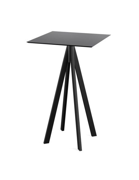Infinity mange-debout avec piètement noir + plateau HPL noir 70x70 cm