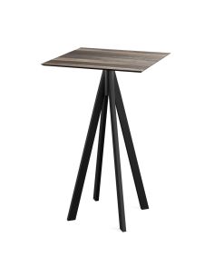 Infinity mange-debout avec piètement noir + plateau HPL Tropical Wood 70x70 cm
