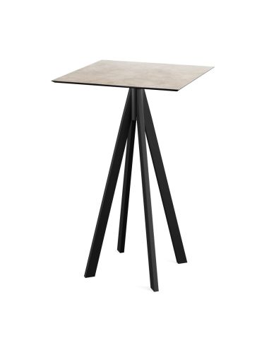 Infinity mange-debout avec piètement noir + plateau HPL Moonstone 70x70 cm