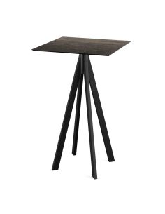 Infinity mange-debout avec piètement noir + plateau HPL Riverwashed Wood 70x70 cm