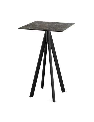 Infinity mange-debout avec piètement noir + plateau HPL Galaxy Marble 70x70 cm