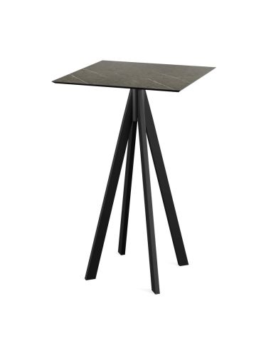 Infinity mange-debout avec piètement noir + plateau HPL Midnight Marble 70x70 cm