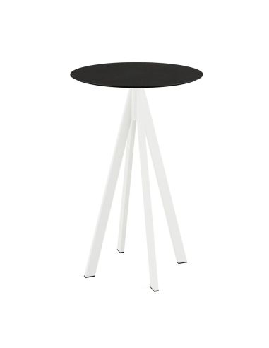 Infinity mange-debout avec piètement blanc + plateau HPL noir Ø 70 cm