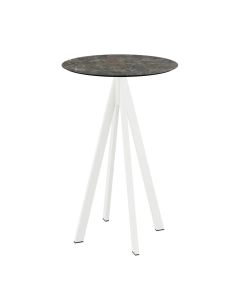 Infinity mange-debout avec piètement blanc + plateau HPL Galaxy Marble Ø70 cm