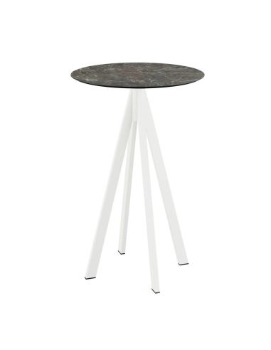 Infinity mange-debout avec piètement blanc + plateau HPL Galaxy Marble Ø70 cm