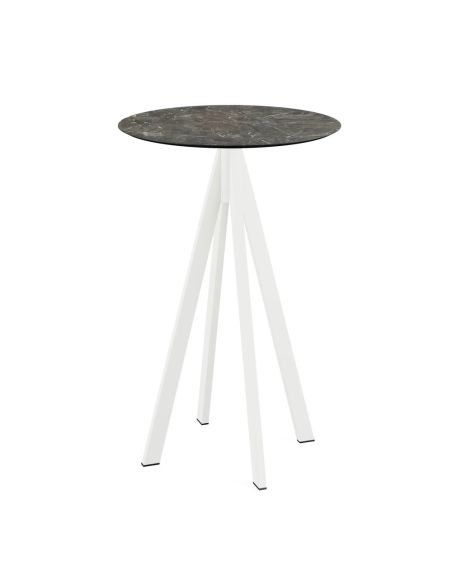 Infinity mange-debout avec piètement blanc + plateau HPL Galaxy Marble Ø70 cm