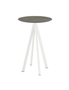 Infinity mange-debout avec piètement blanc + plateau HPL Midnight Marble Ø70 cm